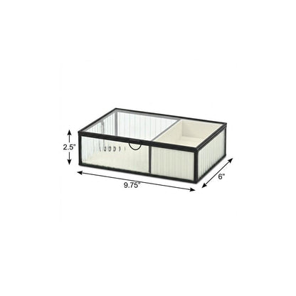 10" Black Glass Two Section Jewelry Box With Metal Accents HomeRoots