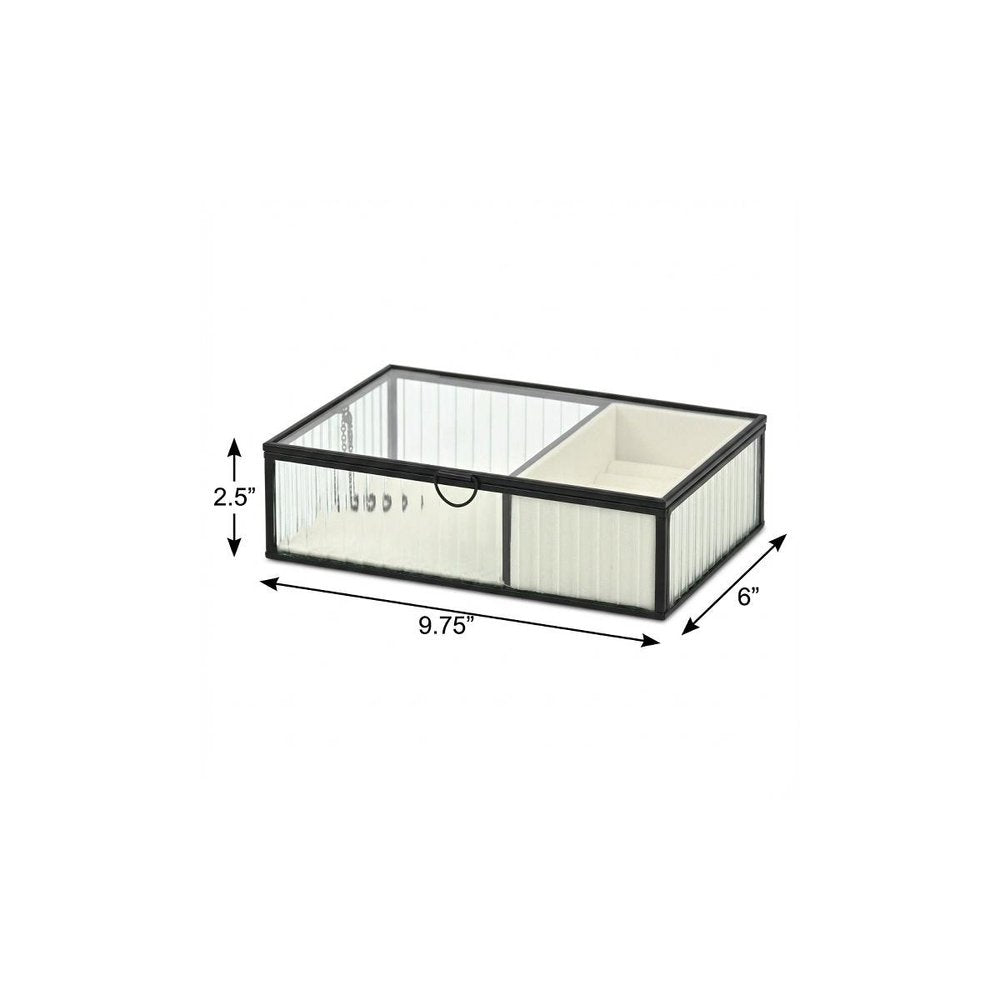 10" Black Glass Two Section Jewelry Box With Metal Accents HomeRoots