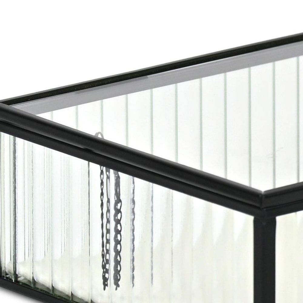 10" Black Glass Two Section Jewelry Box With Metal Accents HomeRoots