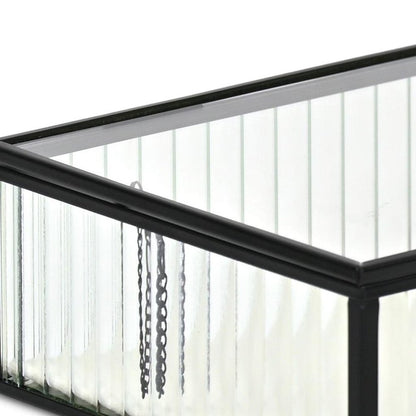 10" Black Glass Two Section Jewellery Box With Metal Accents