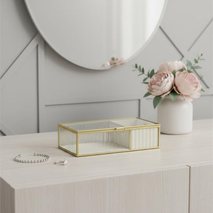 10" Gold Glass Two Section Jewelry Box With Metal Accents HomeRoots