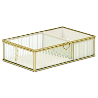10" Gold Glass Two Section Jewelry Box With Metal Accents HomeRoots