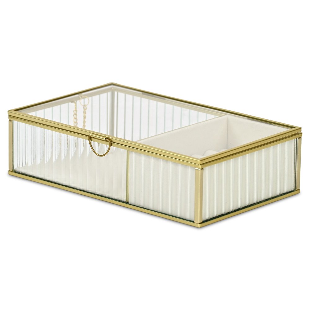 10" Gold Glass Two Section Jewelry Box With Metal Accents HomeRoots