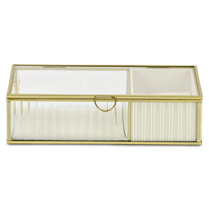 10" Gold Glass Two Section Jewelry Box With Metal Accents HomeRoots