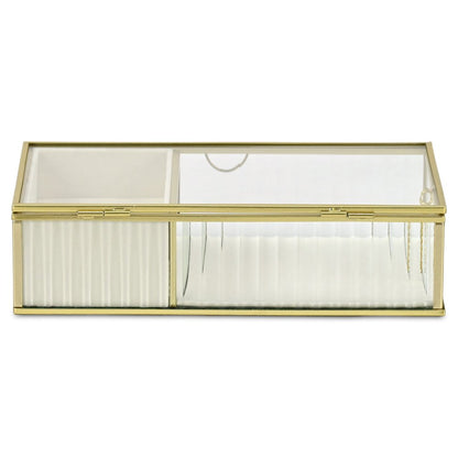 10" Gold Glass Two Section Jewellery Box With Metal Accents HomeRoots