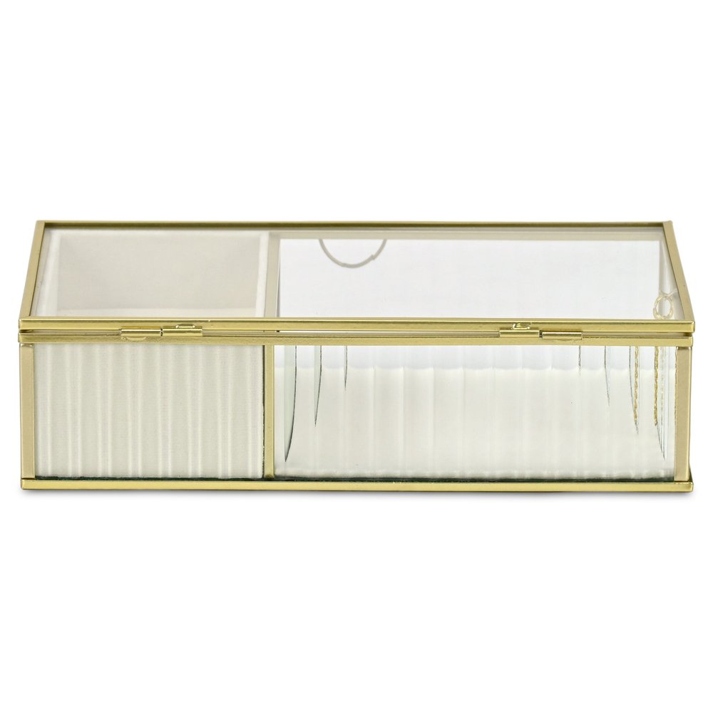 10" Gold Glass Two Section Jewelry Box With Metal Accents HomeRoots