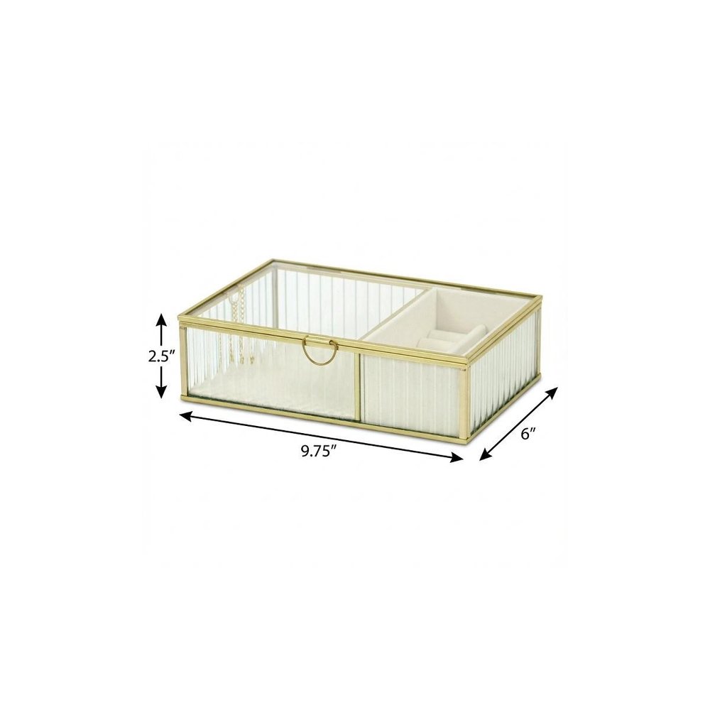 10" Gold Glass Two Section Jewelry Box With Metal Accents HomeRoots