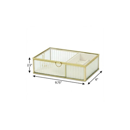 10" Gold Glass Two Section Jewelry Box With Metal Accents HomeRoots