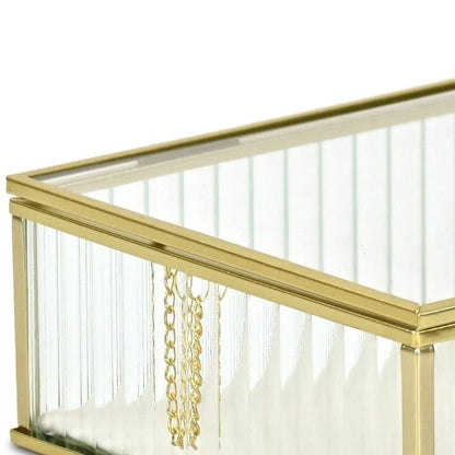 10" Gold Glass Two Section Jewelry Box With Metal Accents HomeRoots