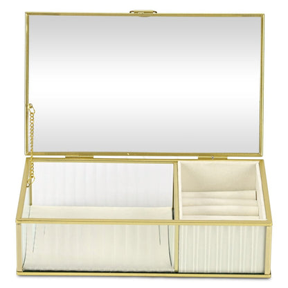10" Gold Glass Two Section Jewelry Box With Metal Accents HomeRoots