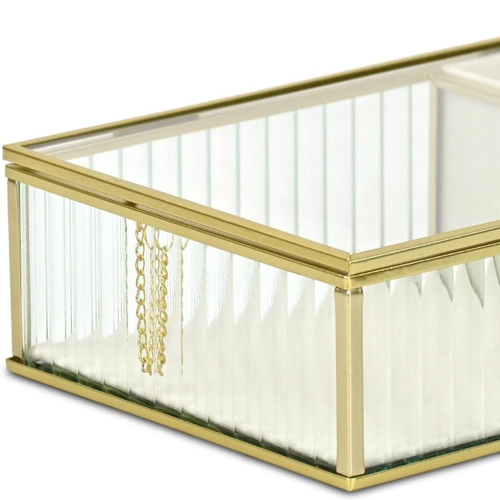 10" Gold Glass Two Section Jewelry Box With Metal Accents HomeRoots