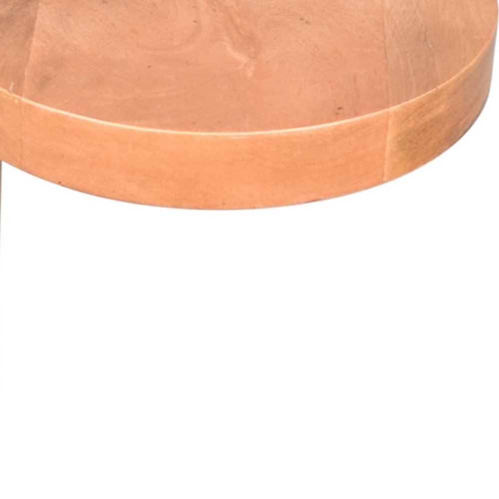 24" Natural Distressed Solid Wood Round End Table