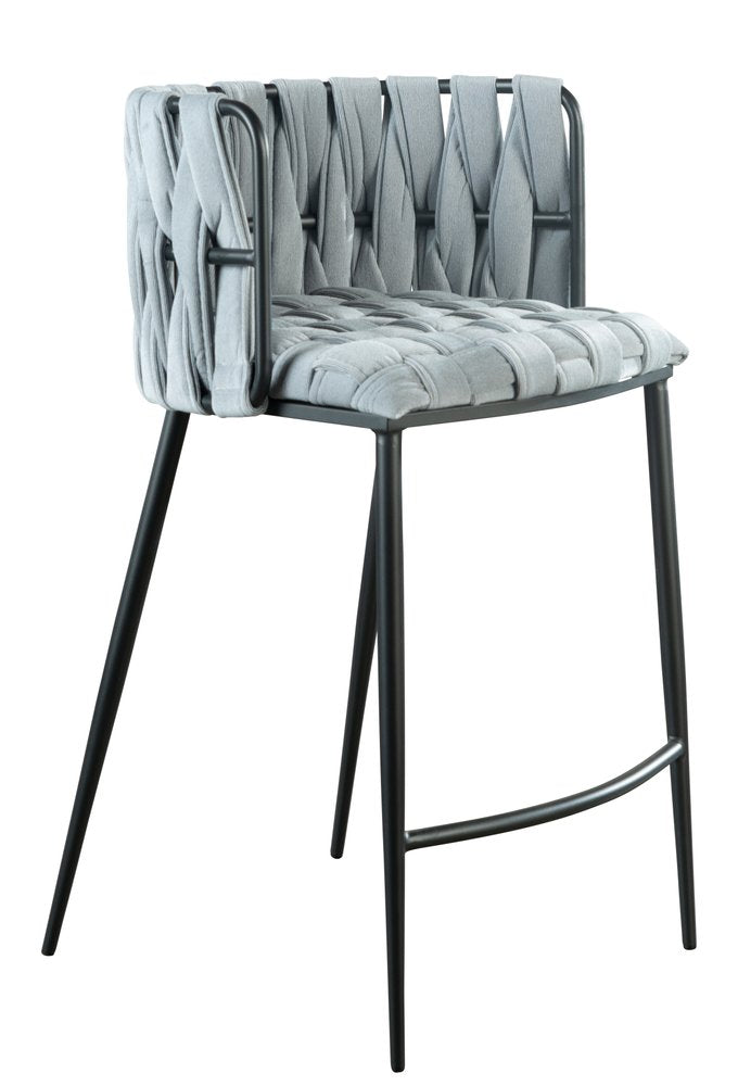 27" Gray and Black Velvet and Steel Low Back Counter Height Bar Chair