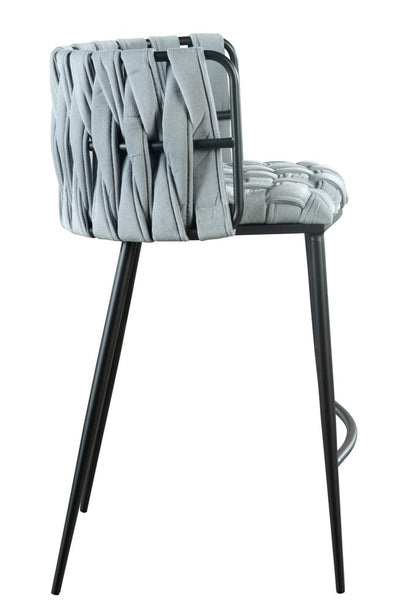 27" Gray and Black Velvet and Steel Low Back Counter Height Bar Chair