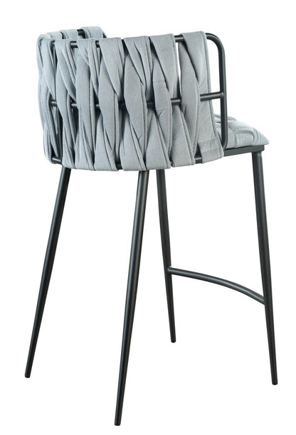 27" Gray and Black Velvet and Steel Low Back Counter Height Bar Chair