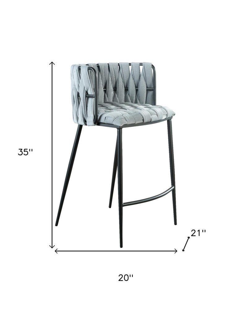 27" Gray and Black Velvet and Steel Low Back Counter Height Bar Chair