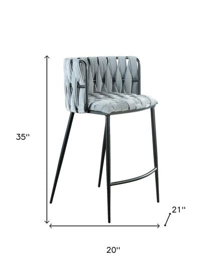 27" Gray and Black Velvet and Steel Low Back Counter Height Bar Chair