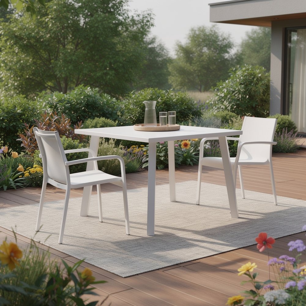 39" White Aluminum Square Outdoor Dining Table HomeRoots