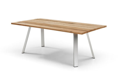 79" Natural and Silver Solid Wood and Stainless Steel Outdoor Dining Table HomeRoots