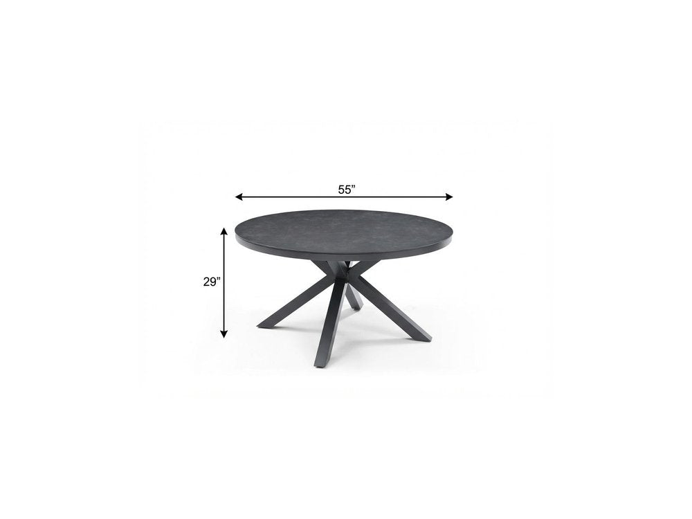 55" Dark Gray Ceramic Glass and Aluminum Round Outdoor Dining Table HomeRoots