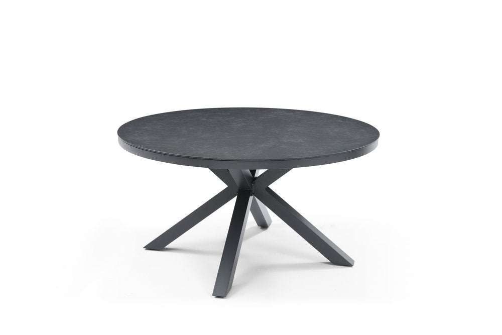 55" Dark Gray Ceramic Glass and Aluminum Round Outdoor Dining Table HomeRoots