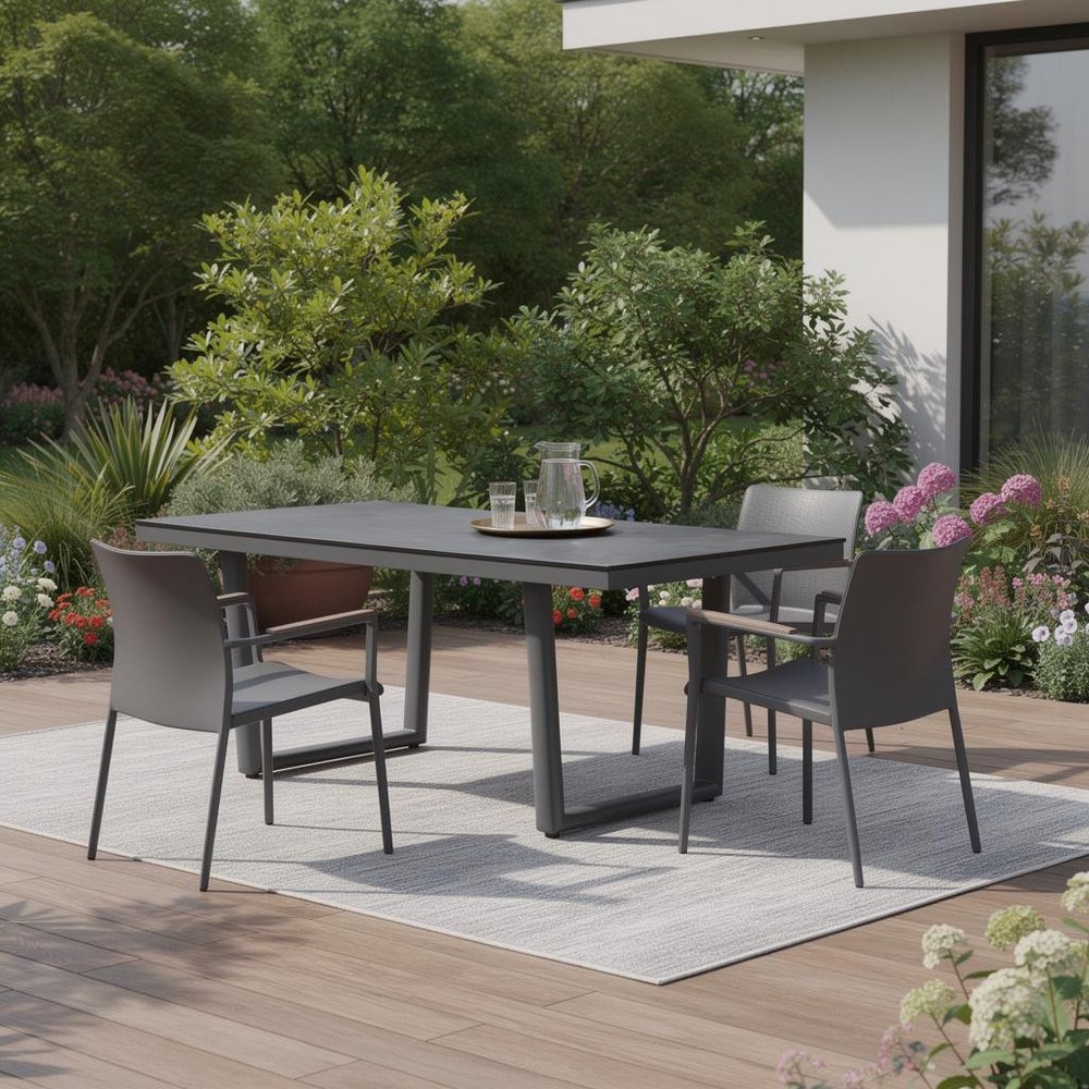 79" Dark Gray Ceramic Steel and Aluminum Outdoor Dining Table HomeRoots