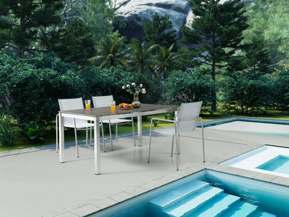 63" Dark Gray and Silver Ceramic Glass and Stainless Steel Outdoor Dining Table HomeRoots