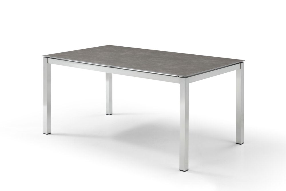 63" Dark Gray and Silver Ceramic Glass and Stainless Steel Outdoor Dining Table HomeRoots