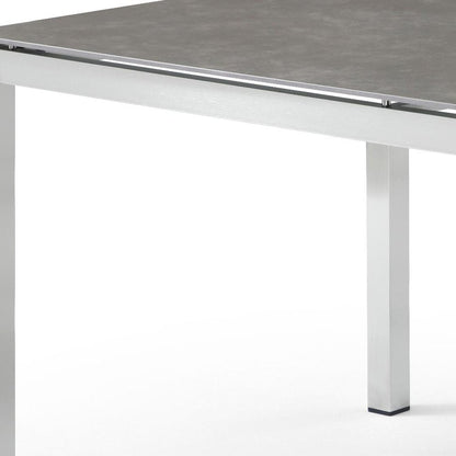 63" Dark Gray and Silver Ceramic Glass and Stainless Steel Outdoor Dining Table HomeRoots