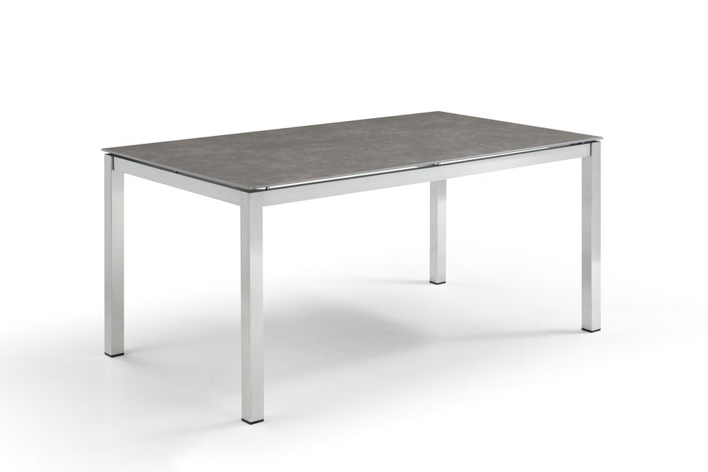 63" Dark Gray and Silver Ceramic Glass and Stainless Steel Outdoor Dining Table HomeRoots