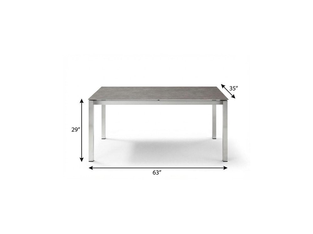 63" Dark Gray and Silver Ceramic Glass and Stainless Steel Outdoor Dining Table HomeRoots