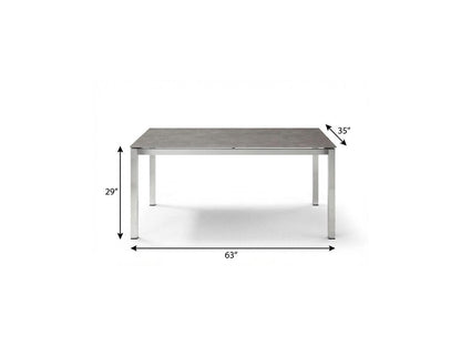 63" Dark Gray and Silver Ceramic Glass and Stainless Steel Outdoor Dining Table HomeRoots
