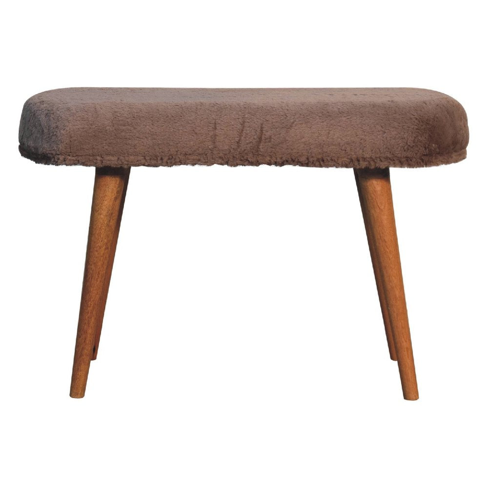 31" Brown Faux Fur And Solid Wood Upholstered Bench — view 1