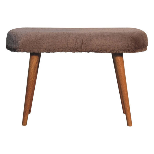 31" Brown Faux Fur And Solid Wood Upholstered Bench HomeRoots
