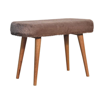 31" Brown Faux Fur And Solid Wood Upholstered Bench HomeRoots