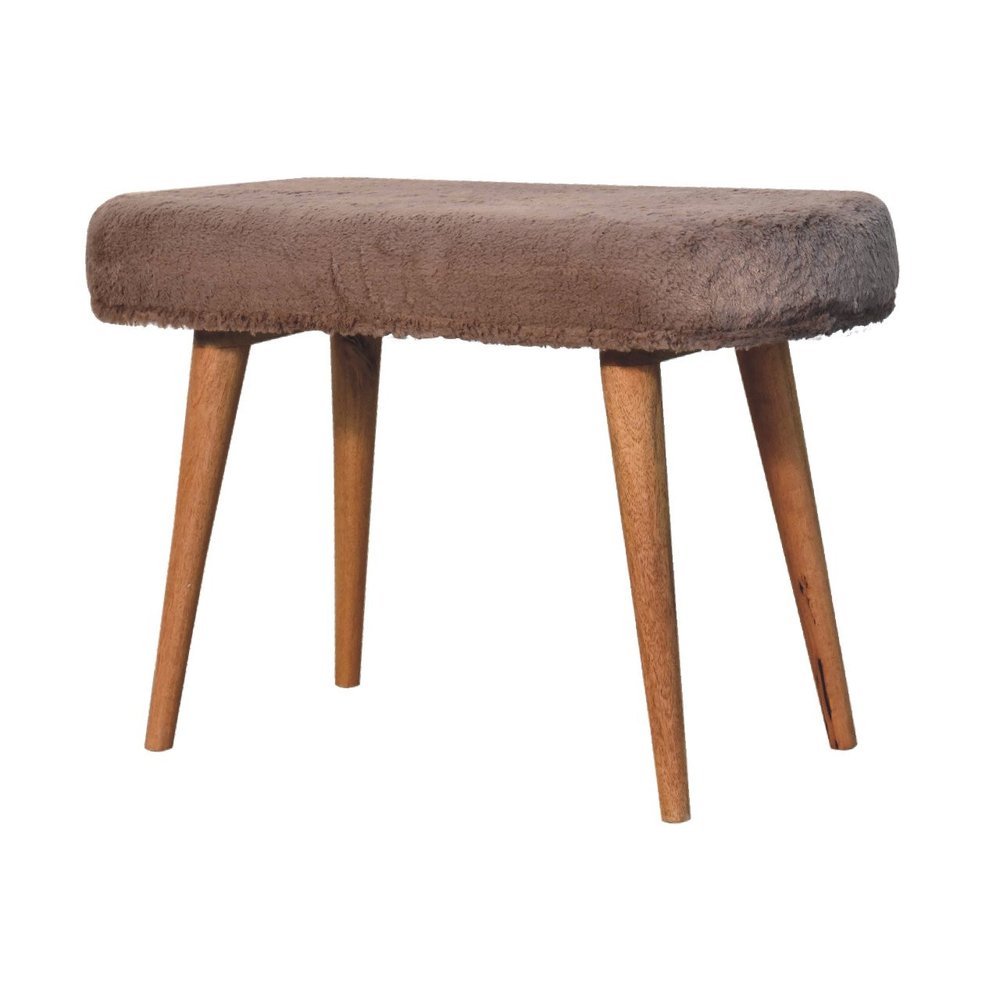 31" Brown Faux Fur And Solid Wood Upholstered Bench HomeRoots