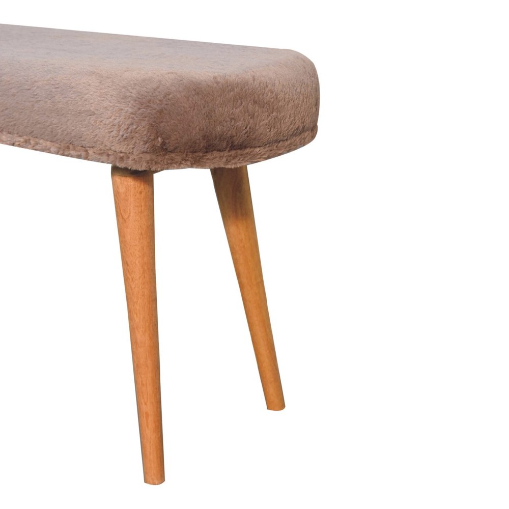 31" Brown Faux Fur And Solid Wood Upholstered Bench — view 4