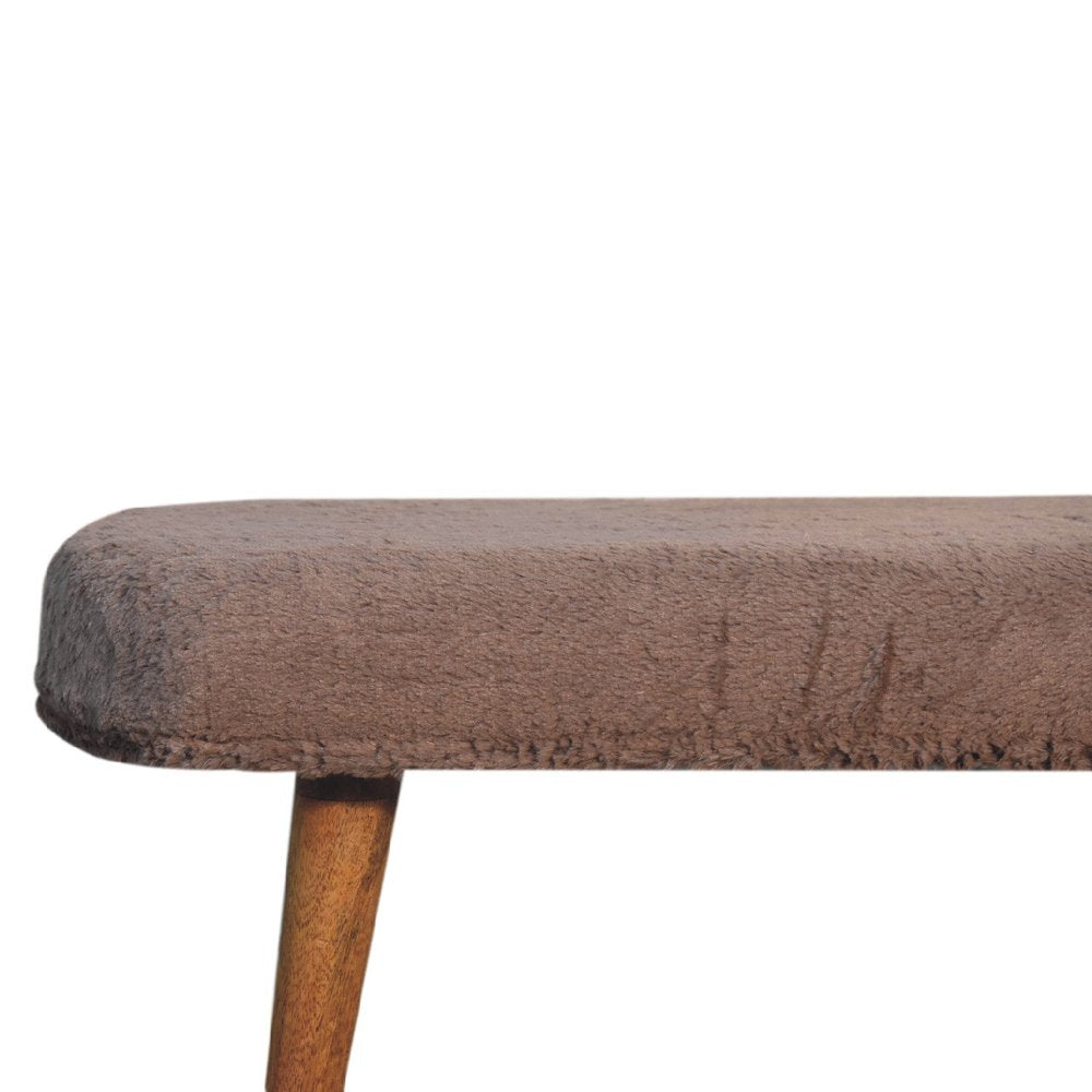 31" Brown Faux Fur And Solid Wood Upholstered Bench HomeRoots