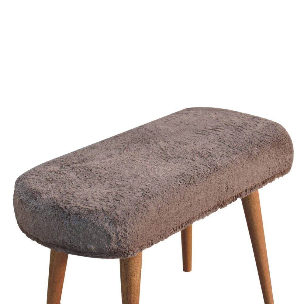 31" Brown Faux Fur And Solid Wood Upholstered Bench — view 6