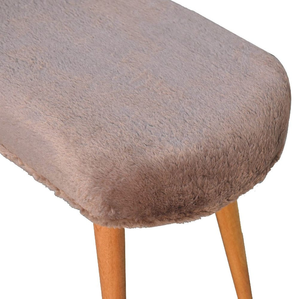 31" Brown Faux Fur And Solid Wood Upholstered Bench HomeRoots