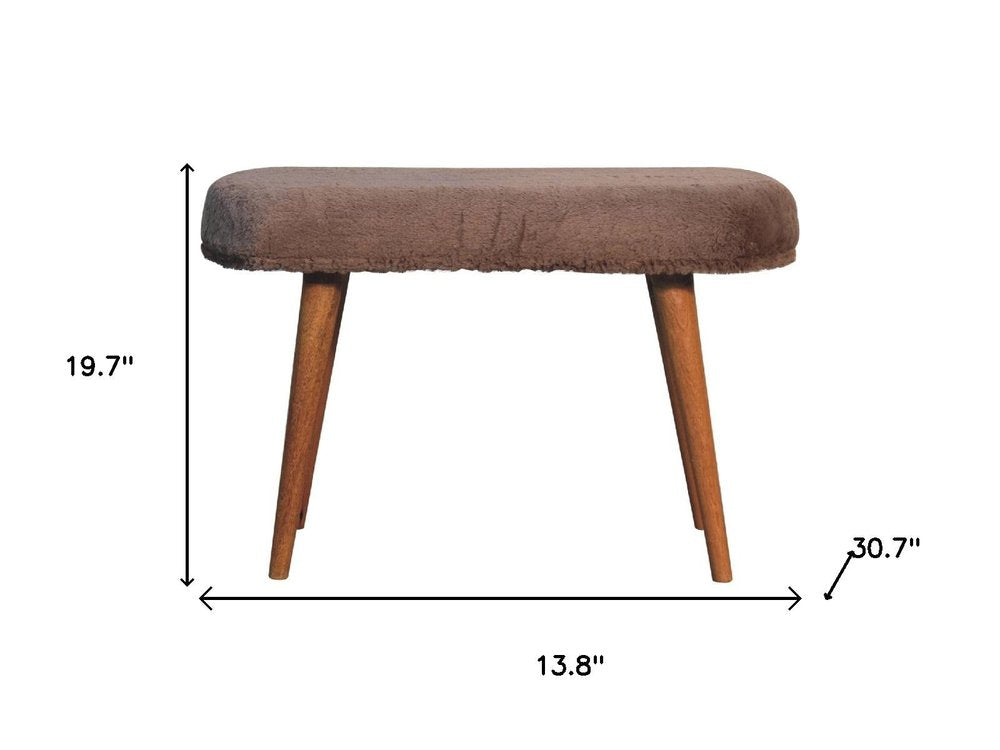 31" Brown Faux Fur And Solid Wood Upholstered Bench — view 9