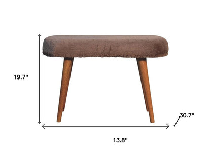 31" Brown Faux Fur And Solid Wood Upholstered Bench HomeRoots
