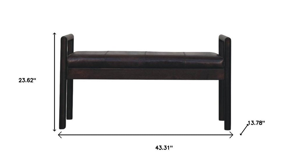43" Black And Brown Genuine Leather And Solid Wood Upholstered Bench — view 10