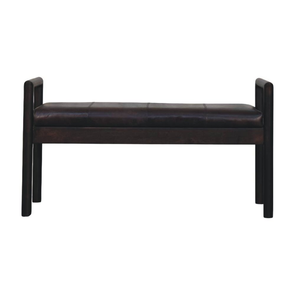 43" Black And Brown Genuine Leather And Solid Wood Upholstered Bench HomeRoots