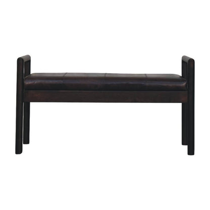 43" Black And Brown Genuine Leather And Solid Wood Upholstered Bench HomeRoots