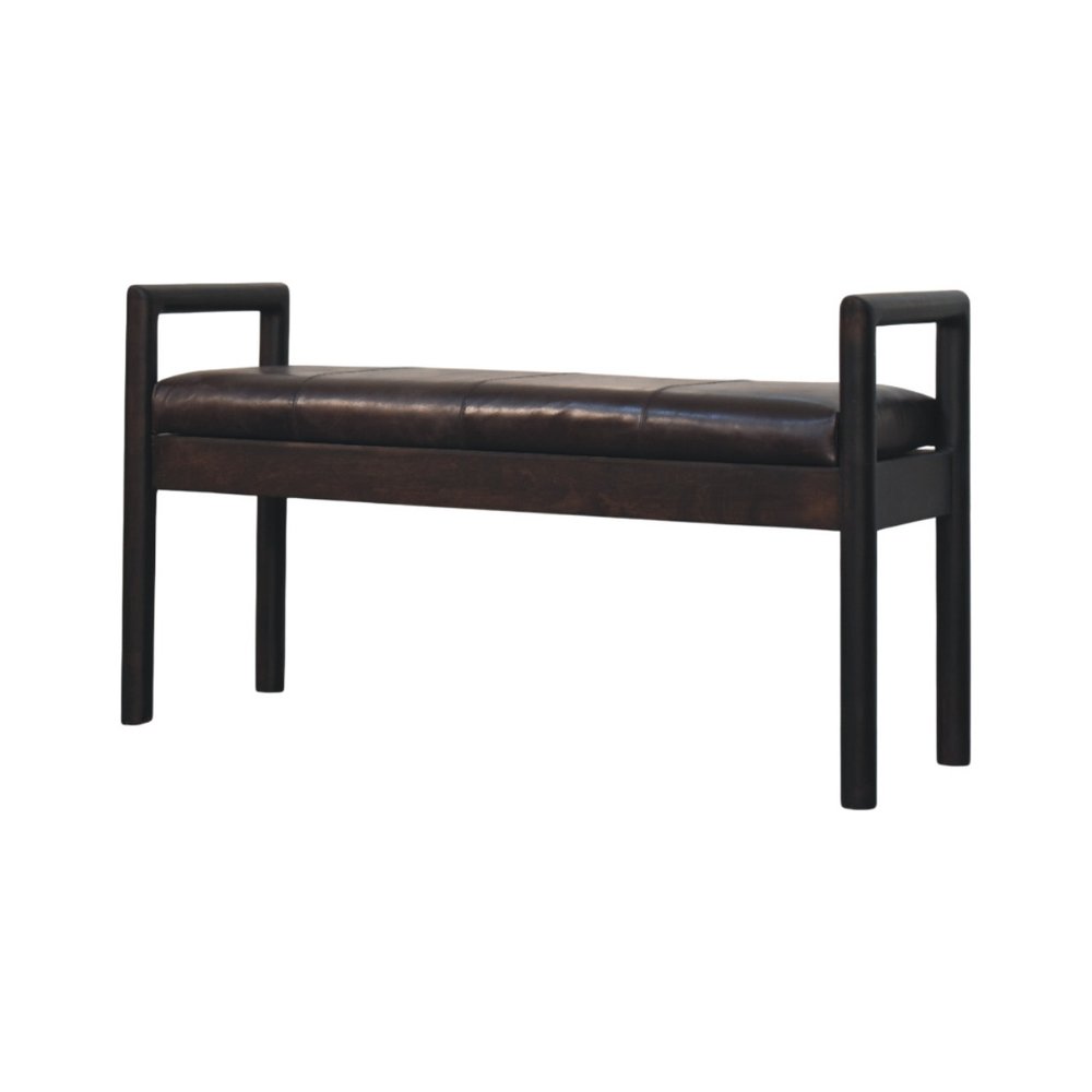 43" Black And Brown Genuine Leather And Solid Wood Upholstered Bench — view 2