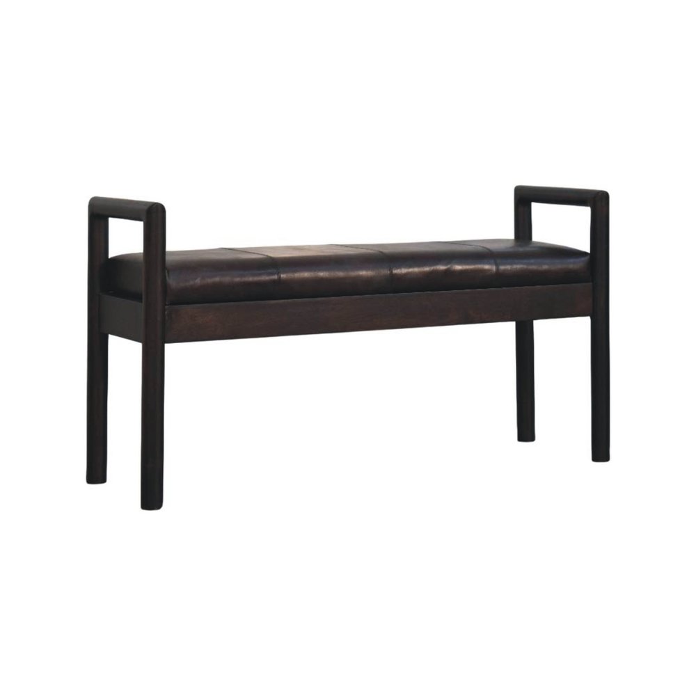 43" Black And Brown Genuine Leather And Solid Wood Upholstered Bench — view 3