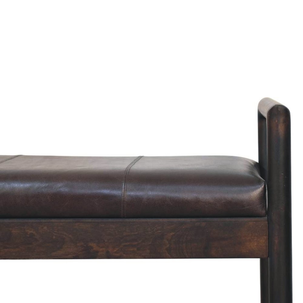 43" Black And Brown Genuine Leather And Solid Wood Upholstered Bench — view 4