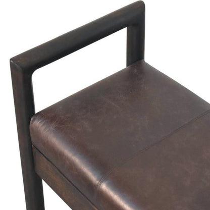 43" Black And Brown Genuine Leather And Solid Wood Upholstered Bench HomeRoots