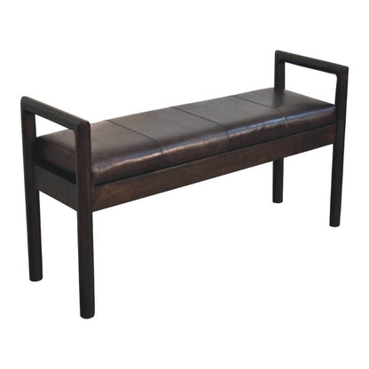 43" Black And Brown Genuine Leather And Solid Wood Upholstered Bench HomeRoots